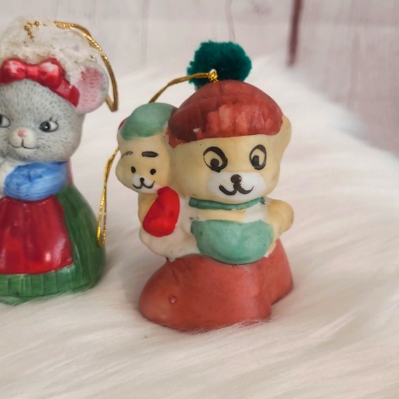 Vintage 70s Jasco Taiwan Porcelain Caring Critters Chimers Ornament Set of Four - Picture 7 of 16